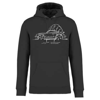 Unisex Hoodie „First Coffee & Croissant, then Sechszylinder" – Schwarz